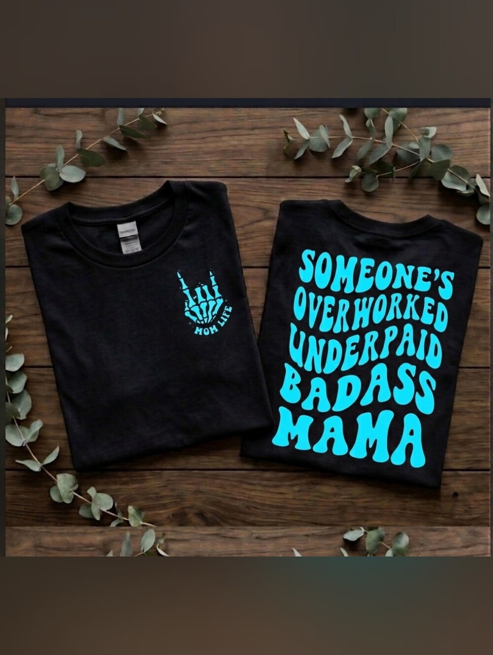 Mama Short Sleeve Shirt Someones Overworked Mama Mom humor cute Blue